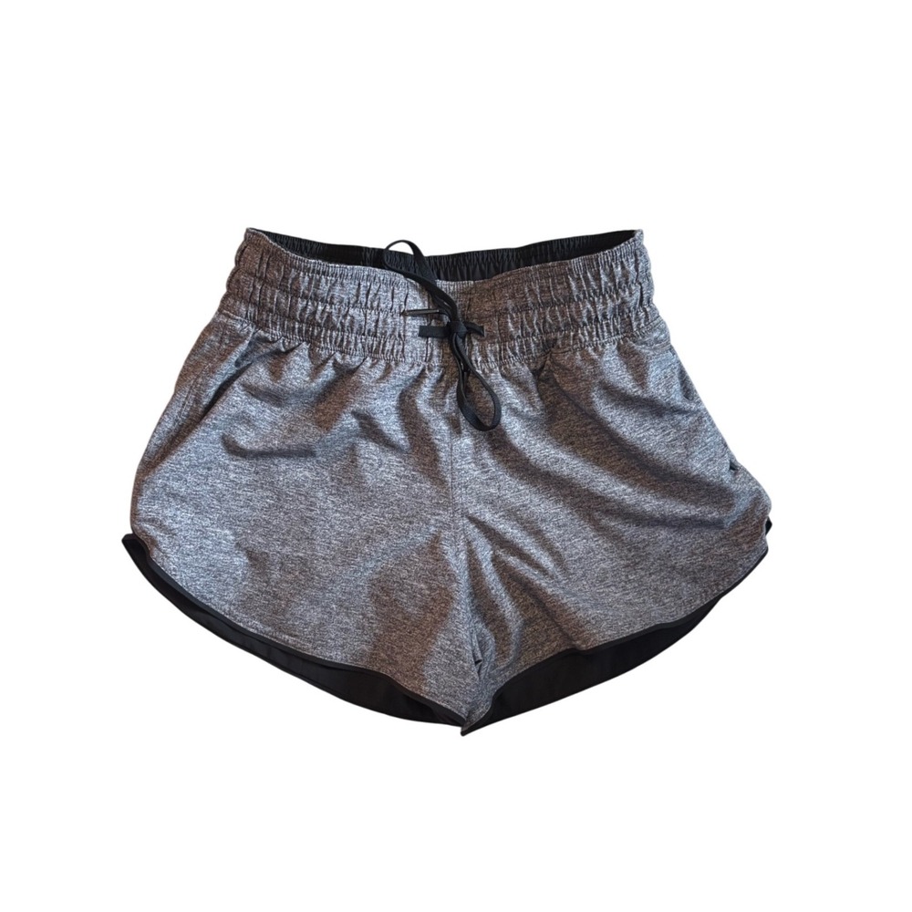 Lululemon Reversible Running Shorts Heathered Grey Black Smocked Waist Women